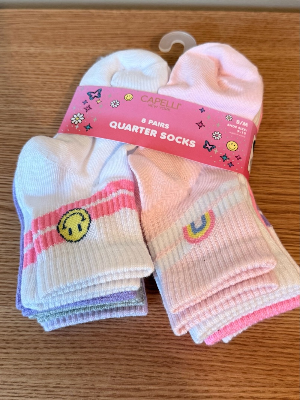 Capelli of New York Pink, White & Purple Kids Quarter Socks - 8 Pairs,size S/M